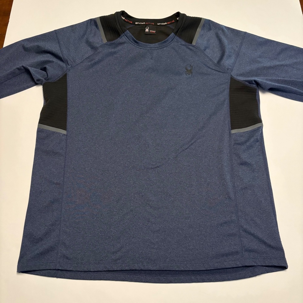 Spyder Active Long Sleeve Shirt Mens XL Blue Heathered Performance Top Reflectiv